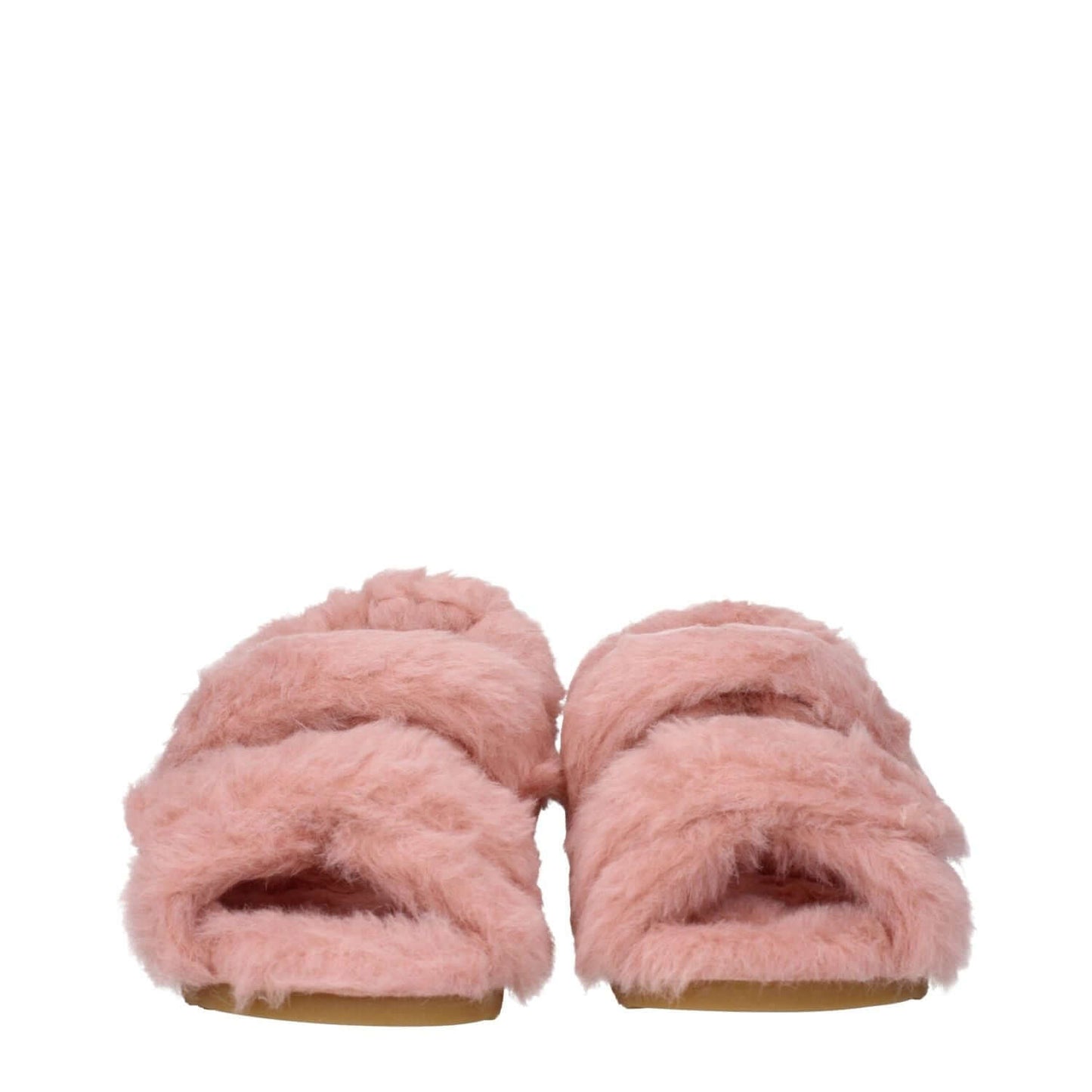 Max Mara Pink Fur Sandals with open toe, eco-fur material, and strap closure; features logo on side, designed for casual style.