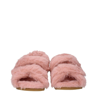 Max Mara Pink Fur Sandals with open toe, eco-fur material, and strap closure; features logo on side, designed for casual style.