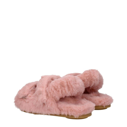 Max Mara Pink Fur Sandals with eco fur, strap closure, open toe design, and rubber sole. Casual style featuring side logo. Model SANDYC23452605376003.