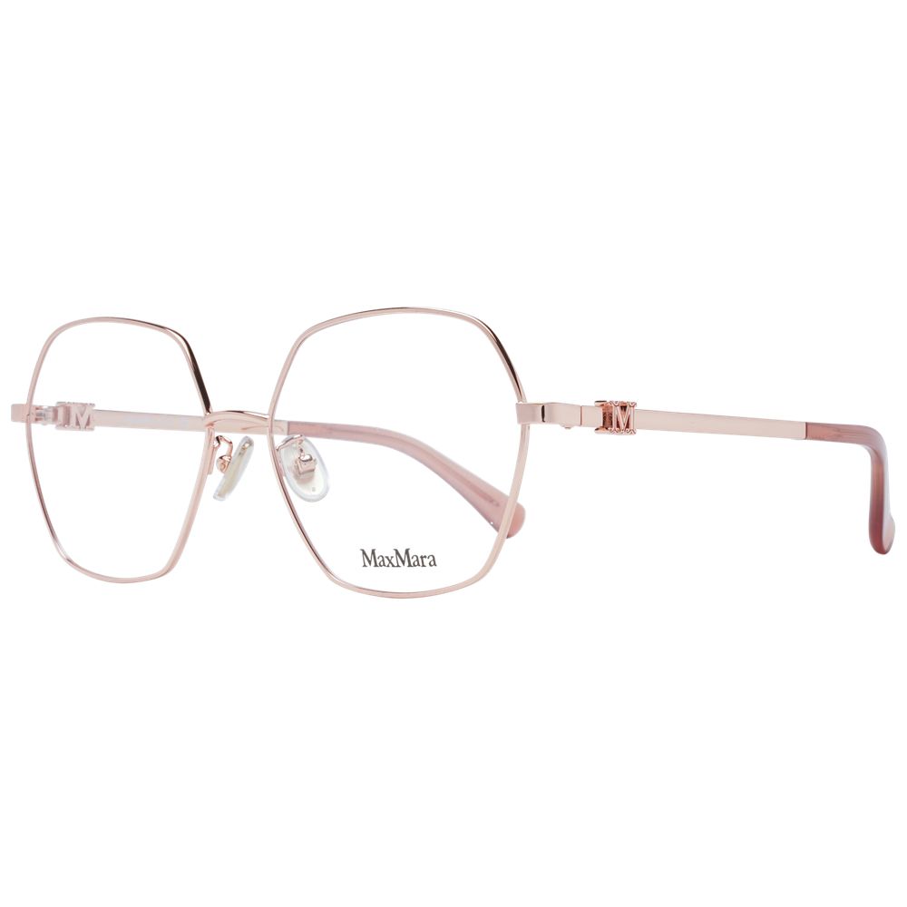 Max Mara Rose Gold Metal Glasses (Frames) full-rim design for women, featuring rose gold metal frame and demo plastic lenses, includes branded case.