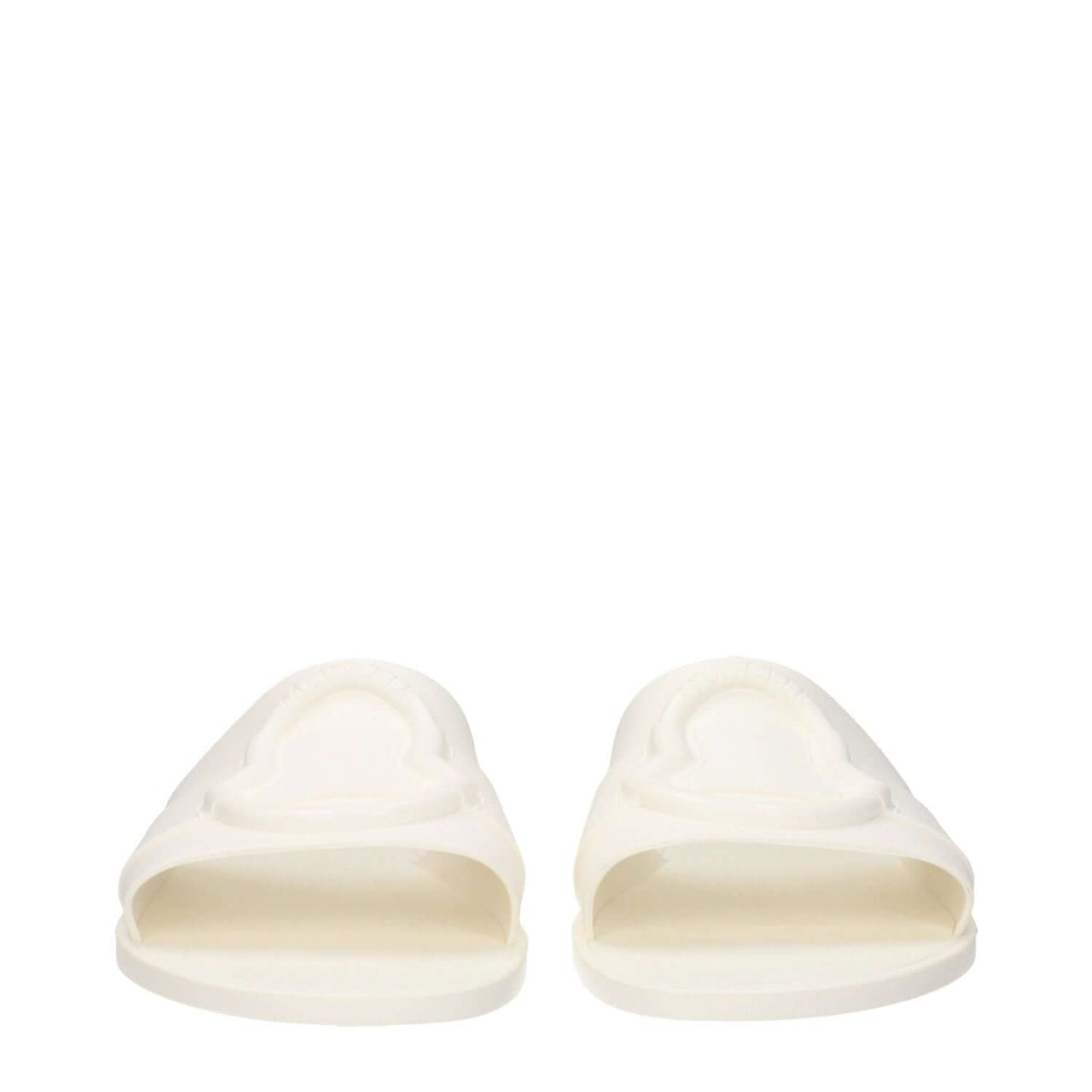 Moncler White Cotton Slippers with open toe design and rubber sole, featuring front logo. MPN 4C00130M4095035 for added identification.