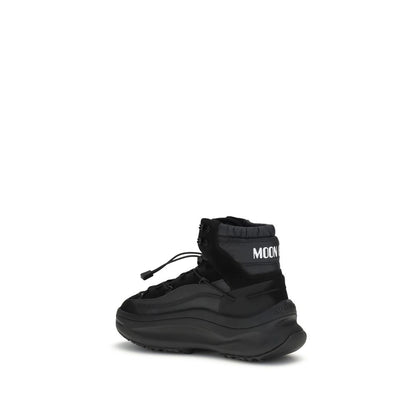 Moon Boot Black Polyester Athletic Sneakers with utility-inspired mid-top silhouette and bold design.