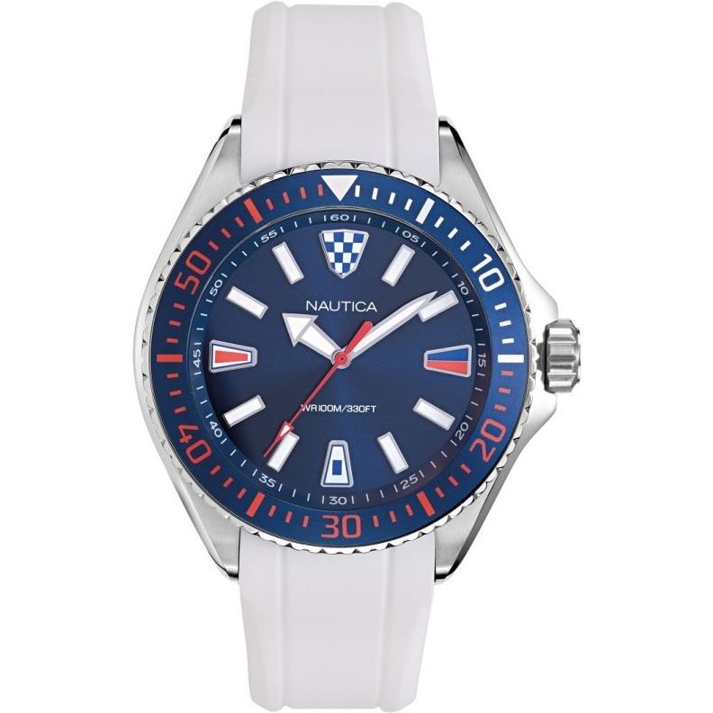 NAUTICA Mod. NAPCPS902 quartz watch for men with white strap and multifunction dial, 10 ATM water resistance, 46mm case, in official box.