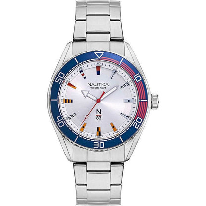 NAUTICA Mod. NAPFWS005 gent's quartz analog watch with multifunctional dial and 5 ATM water resistance, 44mm case in official packaging.