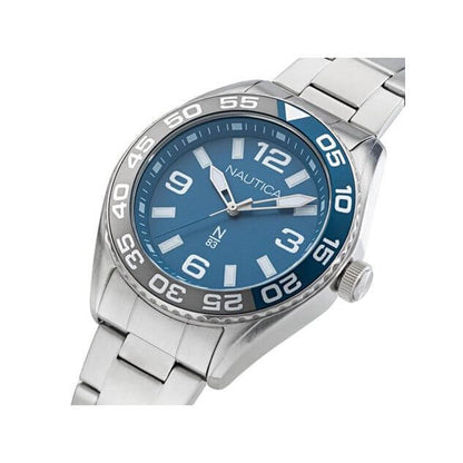 NAUTICA Mod. NAPFWS307 quartz gent's watch with blue dial and stainless steel bracelet, mineral glass, 5 ATM water resistant.