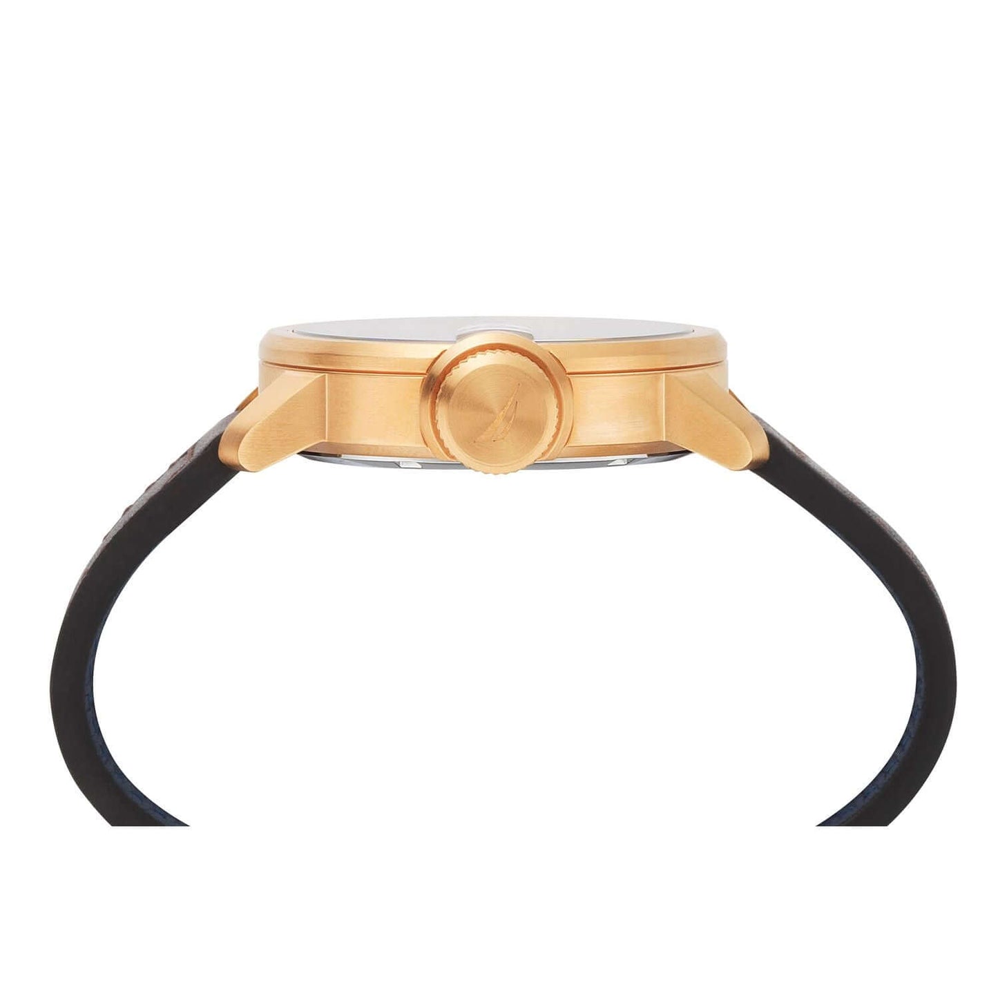 Side view of the NAUTICA Mod. NAPSYD005 quartz analog gent's watch with 44mm case and 10 ATM water resistance in official packaging.