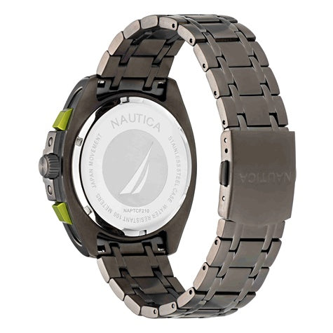 NAUTICA Mod. NAPTCF210 quartz analog gent's watch with 44mm case and mineral dial, featuring a water-resistant stainless steel bracelet.
