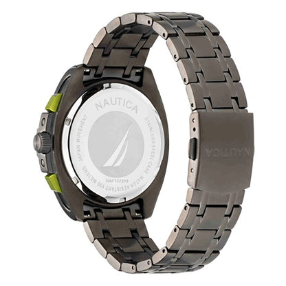 NAUTICA Mod. NAPTCF210 quartz analog gent's watch with 44mm case and mineral dial, featuring a water-resistant stainless steel bracelet.