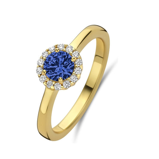 NEW BLING Mod. 9NB-1540-60 gold ring with blue sapphire and diamond accents