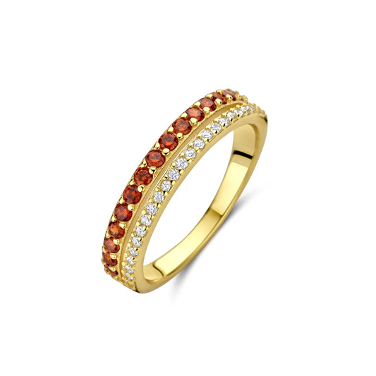 NEW BLING Mod. 9NB-1578-54 luxury gold ring with red and white gemstones