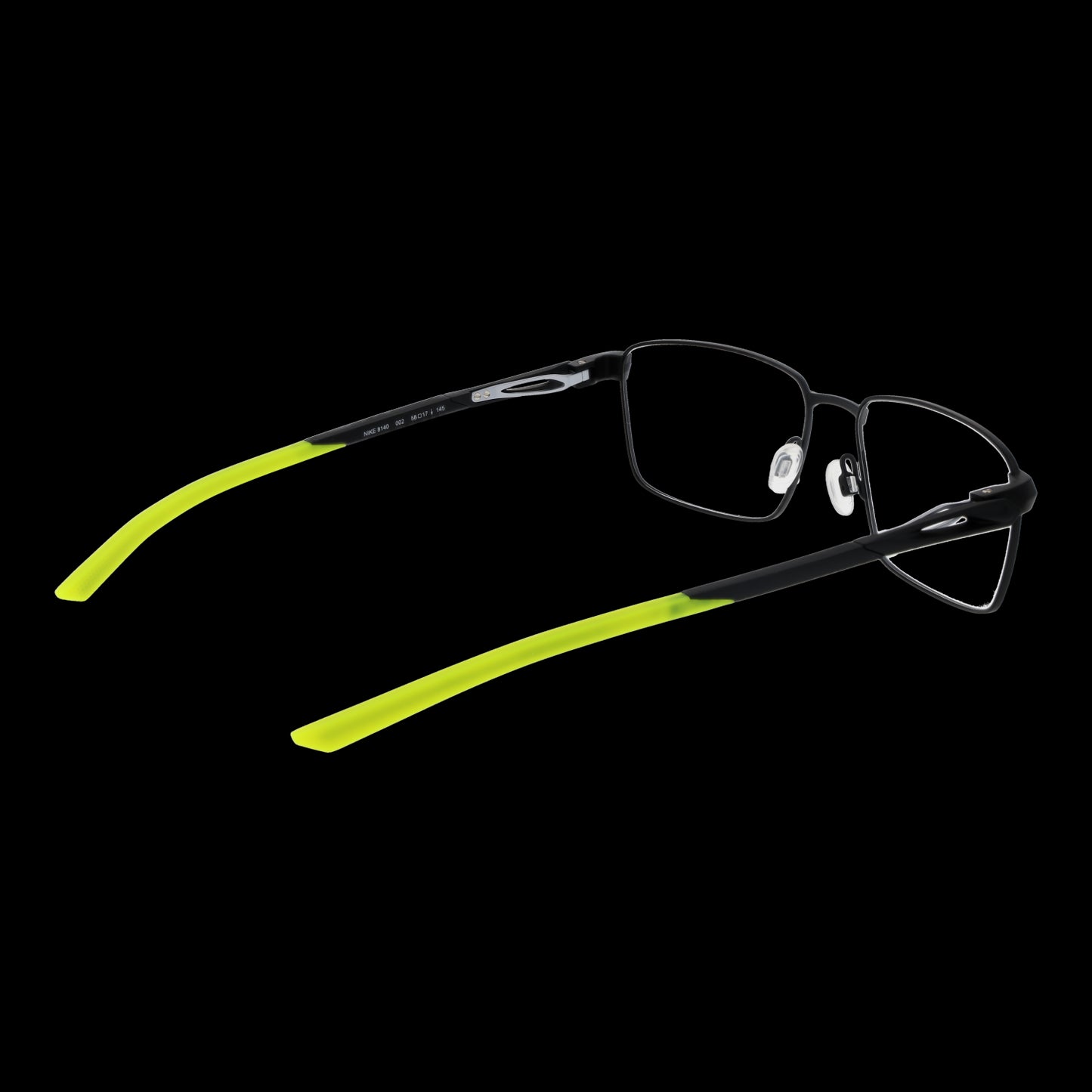 NIKE MOD. NIKE 8140 58002 gent's eyeglasses, featuring black frames and neon yellow arms, stylish and modern design for men.
