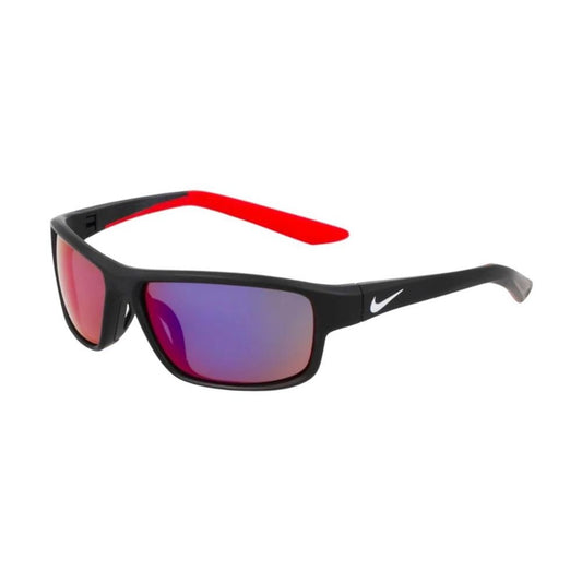 NIKE MOD. NIKE RABID 22 JR IF1054X sunglasses with black frame and red accents, side view showing Nike logo