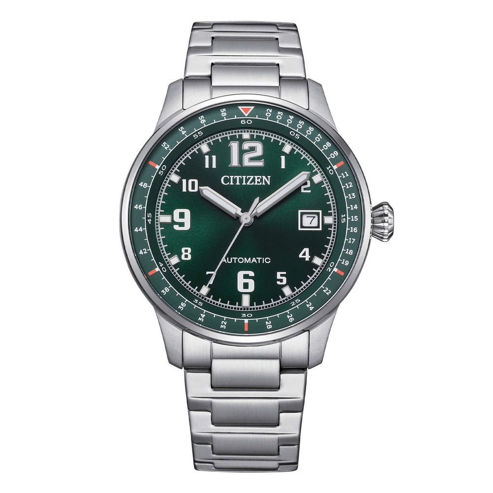 CITIZEN MOD. MILITARY watch with green dial and silver bracelet