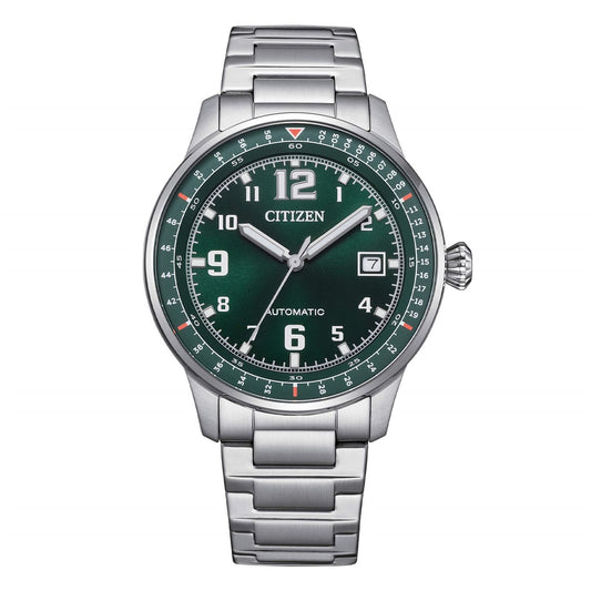 CITIZEN MOD. MILITARY watch with green dial and silver bracelet