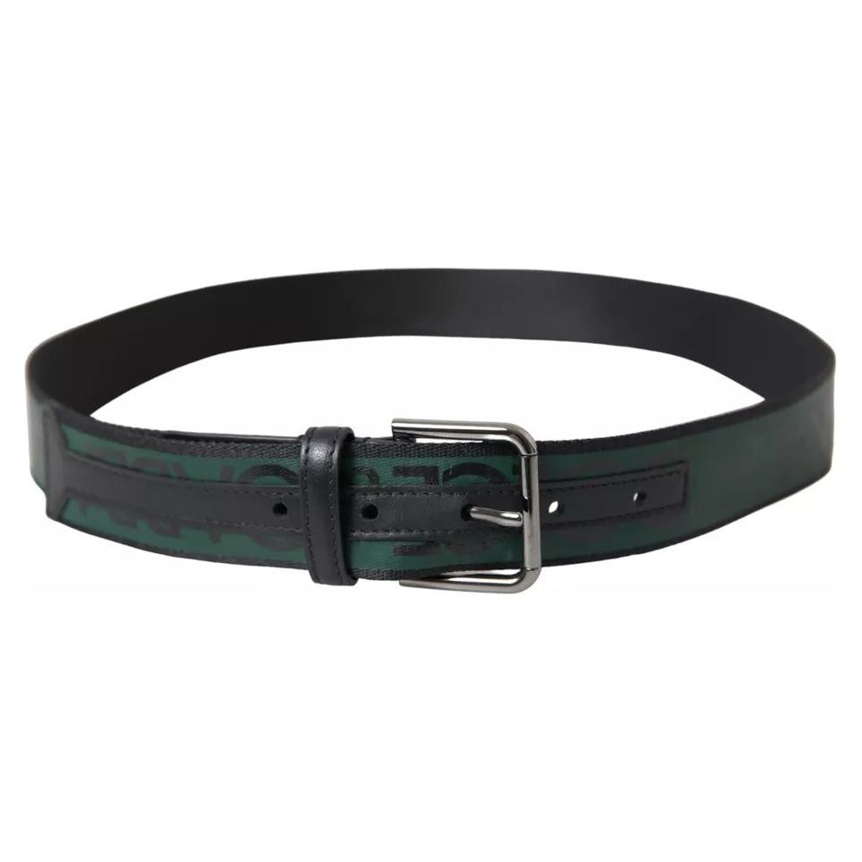 Black Green Leather Silver Metal Buckle Belt Dolce & Gabbana