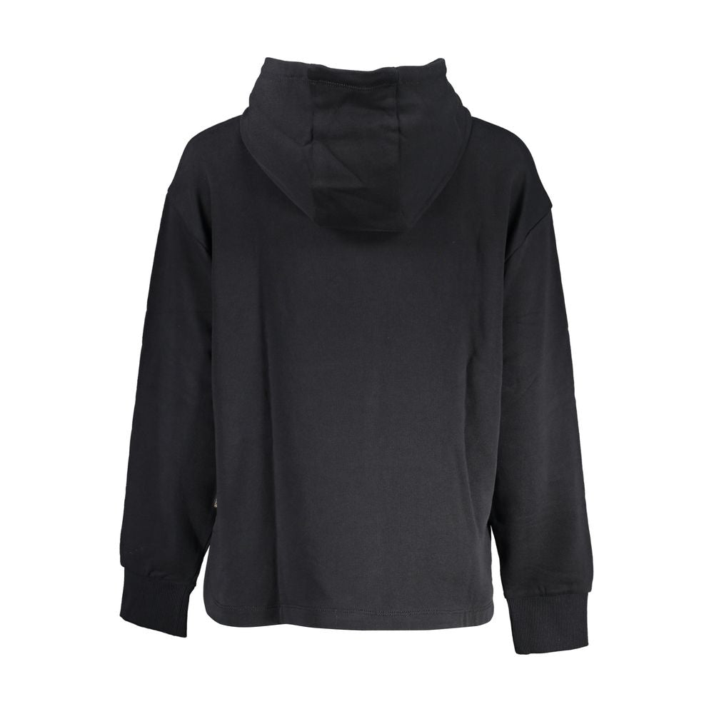 Napapijri Black Cotton Women Sweater, hooded sweatshirt, back view, featuring brushed cotton texture in black, stylish and comfortable design.