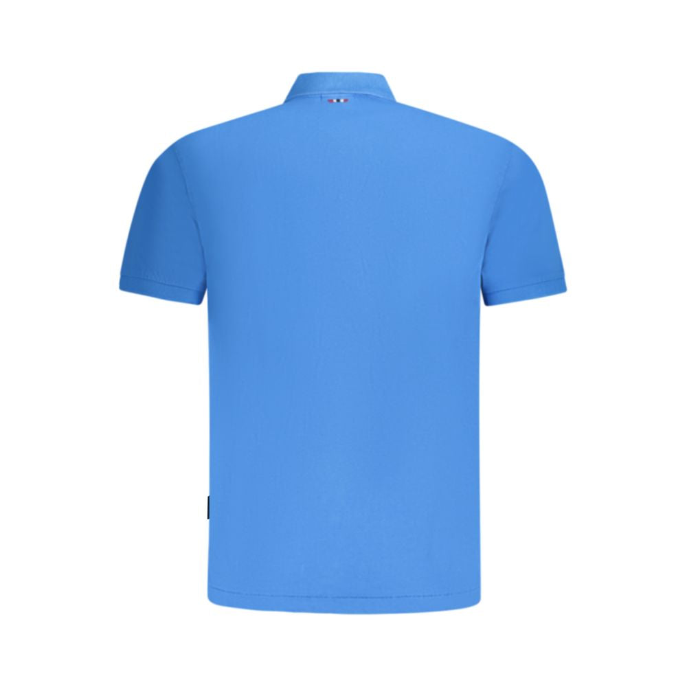 Rear view of Napapijri Blue Cotton Men Polo Shirt with logo detail, showcasing sleek design and comfort for versatile dressing.