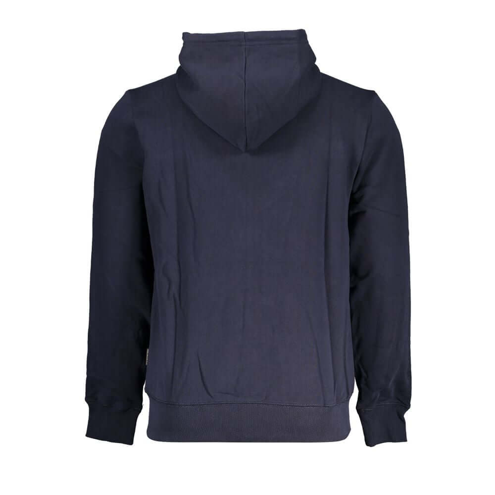 Napapijri Blue Cotton Men Sweater with Hood, back view showcasing hooded design and regular fit.
