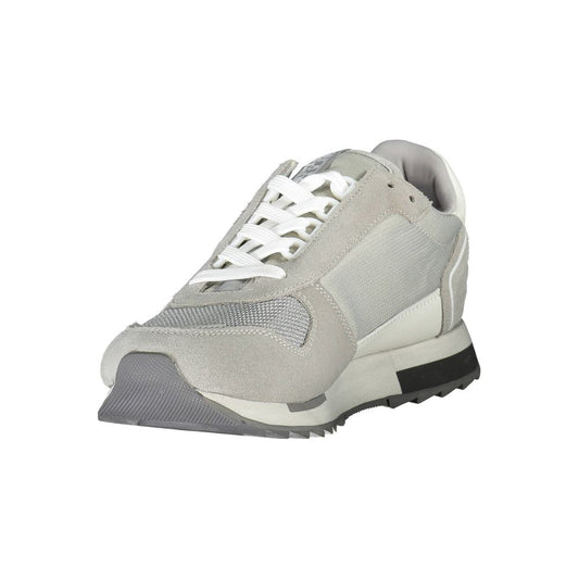 Napapijri Brown Leather Men Sneaker with grey and black accents featuring a bold design and iconic logo.