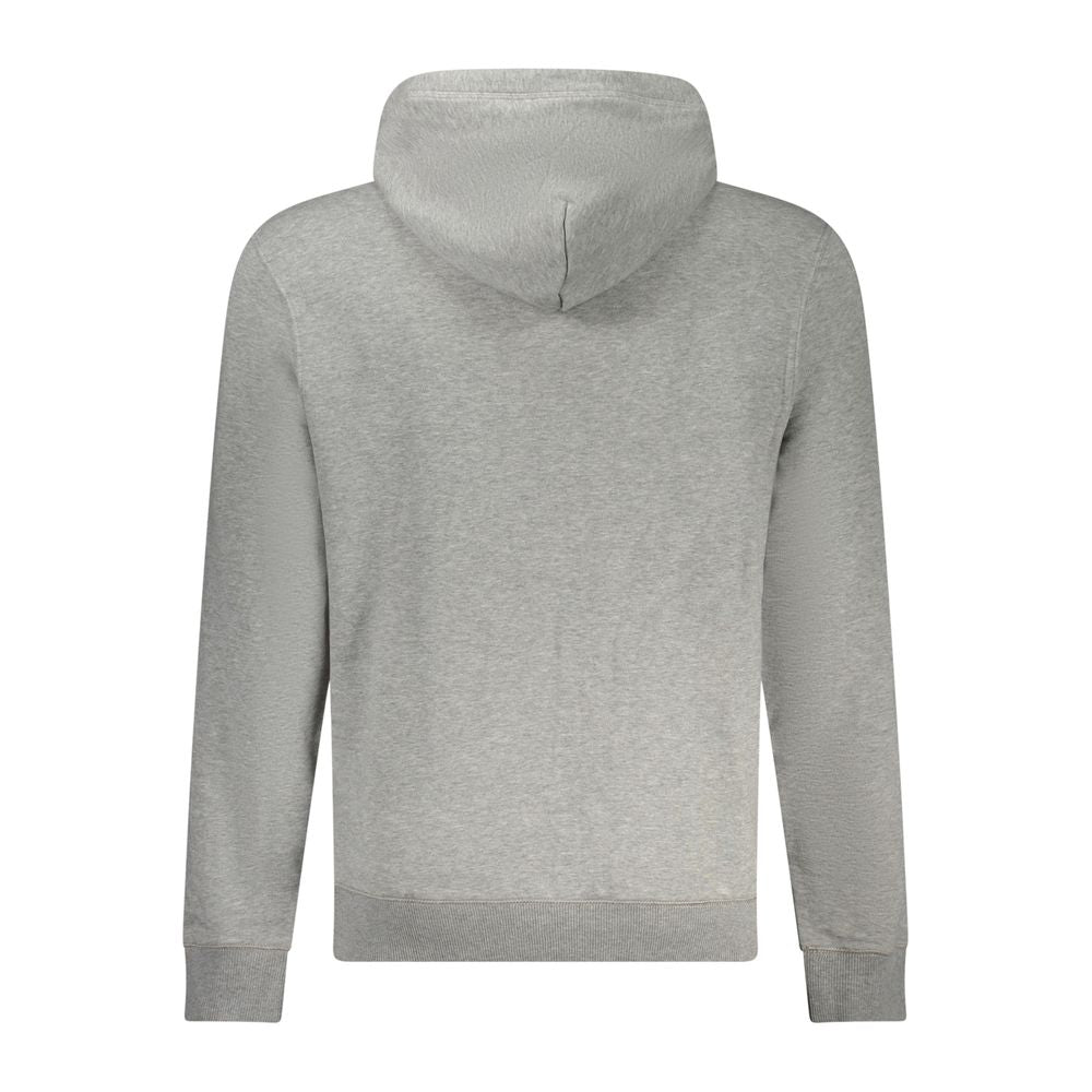 Napapijri Gray Cotton Men Sweater, back view showcasing the hood and classic casual design.