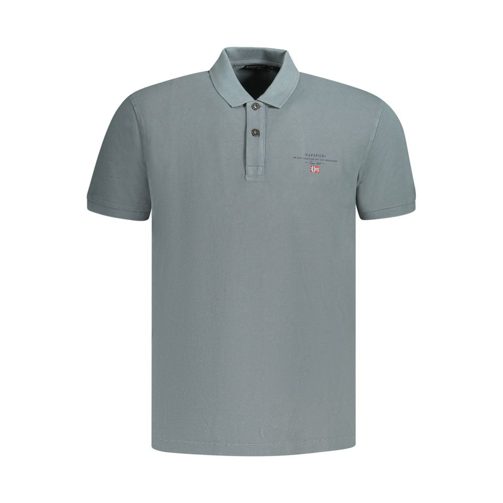 Napapijri Gray Cotton Mens Polo Shirt with embroidery and logo, short sleeves, regular fit, in a stylish gray color.