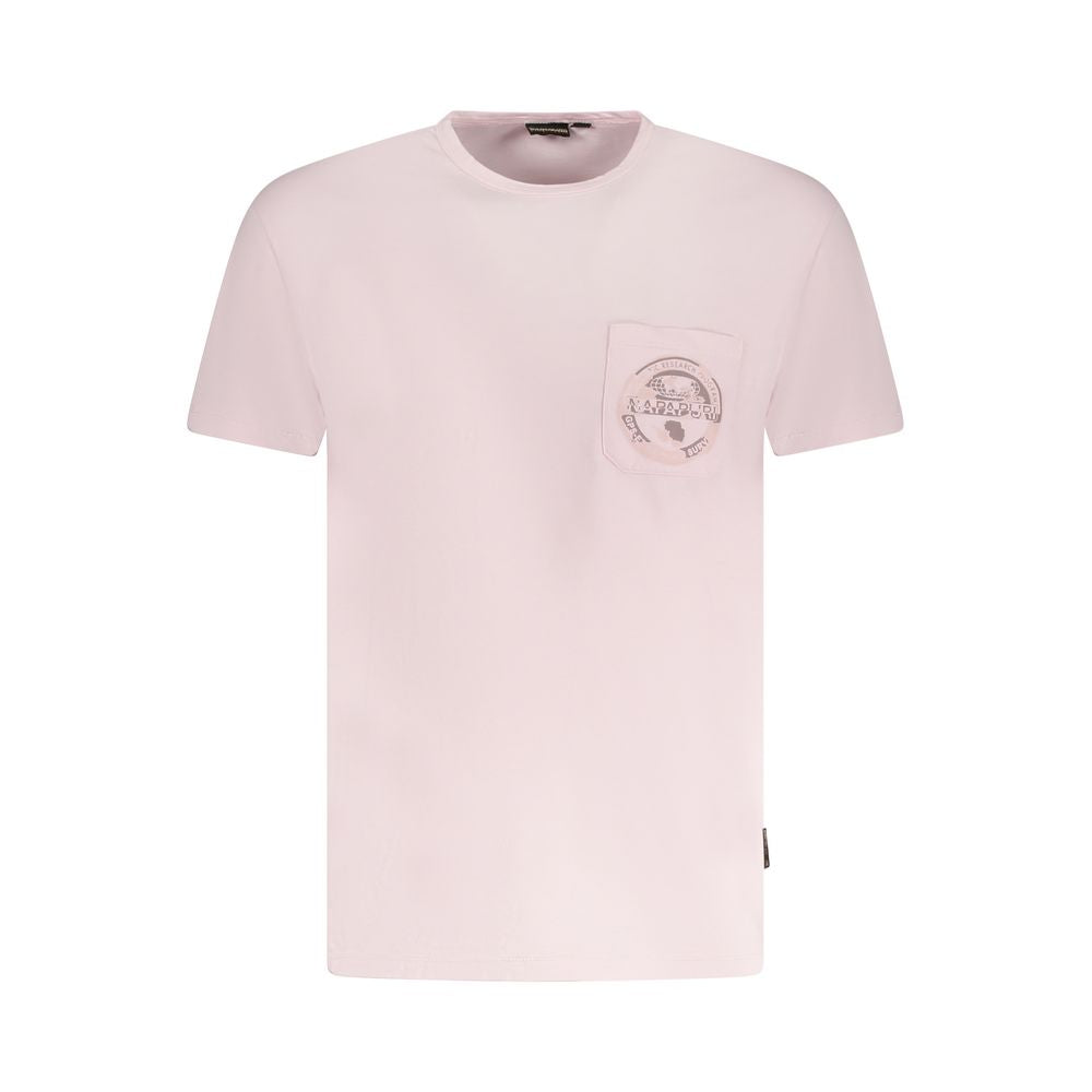 Napapijri Pink Cotton Men T-Shirt with logo, crew neck, and pocket detail, short sleeve design for casual wear.