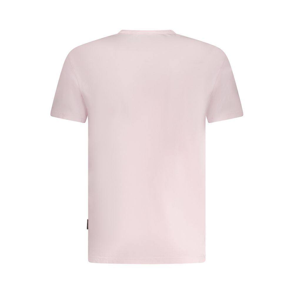 Back view of Napapijri Pink Cotton Men T-Shirt with short sleeves and crew neck design.