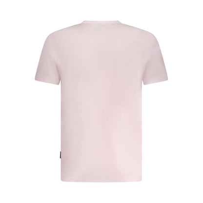Back view of Napapijri Pink Cotton Men T-Shirt with short sleeves and crew neck design.
