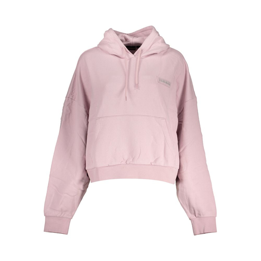 Napapijri Pink Cotton Women Sweater with hood, central pocket, and logo, showcasing stylish and cozy design for trend-setting looks.