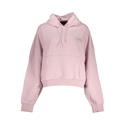 Napapijri Pink Cotton Women Sweater with hood, central pocket, and logo, showcasing stylish and cozy design for trend-setting looks.