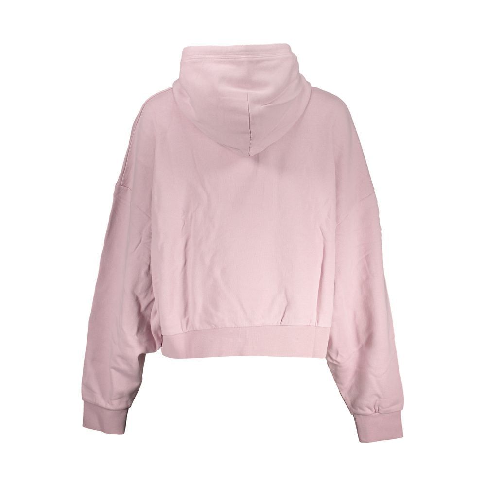 Napapijri Pink Cotton Women Sweater with hood, showcasing soft brushed interior and central pocket, emblematic logo emphasizes fashion-forward style.