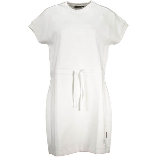 Napapijri White Cotton Dress with short sleeves and crew neck, featuring logo application, perfect for sports and casual wear.