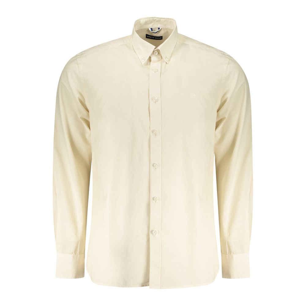North Sails Beige Cotton Men Shirt with button-down collar and 2-button cuffs, elegant design for sophisticated style.