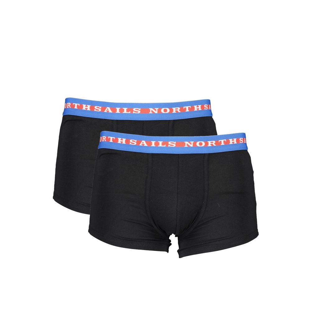 North Sails Black Cotton Men Boxer Pair with blue and red waistband showcasing style and comfort in premium cotton.