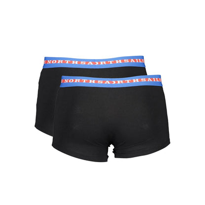North Sails Black Cotton Men Boxer Pair with bi-color elastic waistband and logo.