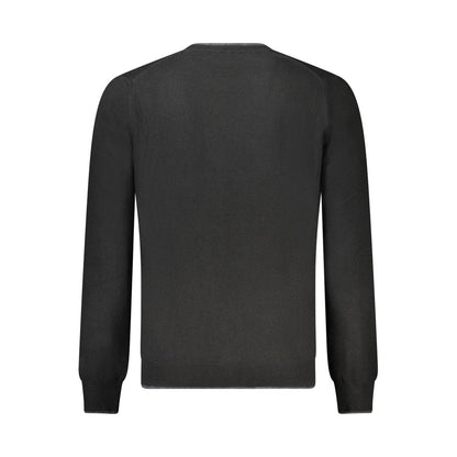 North Sails Black Wool Men Sweater with cashmere, crew neck, contrasting details, and embroidered logo, back view.