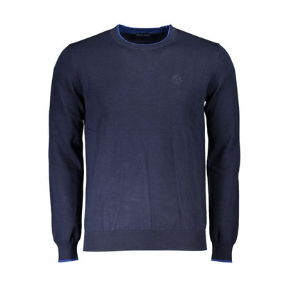 North Sails Blue Cotton Sweater with long sleeves, crew neck, contrasting details, embroidery, and logo, made from organic cotton.