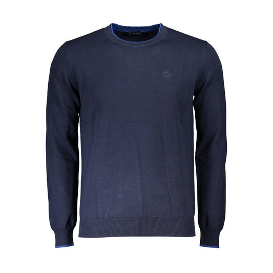 North Sails Blue Cotton Sweater, long-sleeved crew neck with contrasting details and logo embroidery in organic cotton.