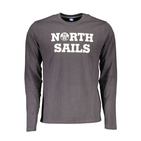 North Sails Brown Cotton Men T-Shirt with logo, long sleeves, crew neck, marine-inspired style, sustainable fashion.