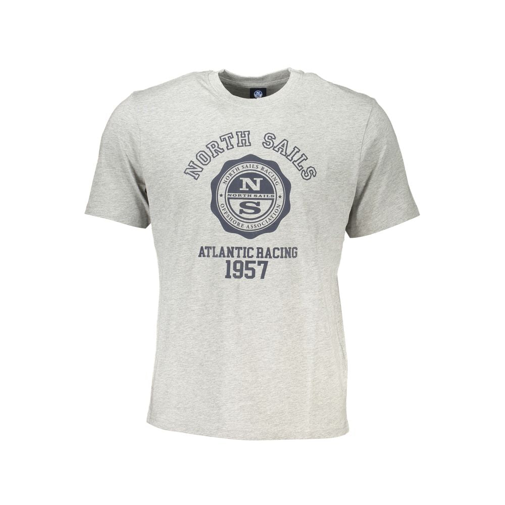 North Sails Gray Cotton T-Shirt with crew neck, short sleeves, and logo print on front.