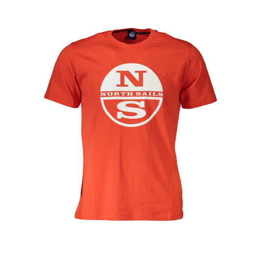 North Sails Red Cotton Men T-Shirt with logo print on front, crew neck, short sleeves, perfect for stylish adventures.