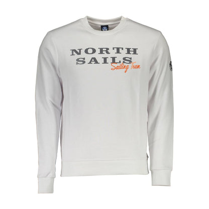 North Sails White Cotton Men Sweater with logo print, crewneck design, long sleeves, nautical style, made from cotton blend.