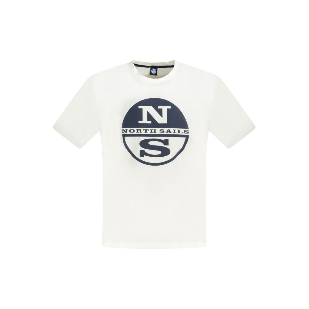 North Sails White Cotton Mens TShirt with logo print on front, showcasing stylish and comfortable off-duty wear.