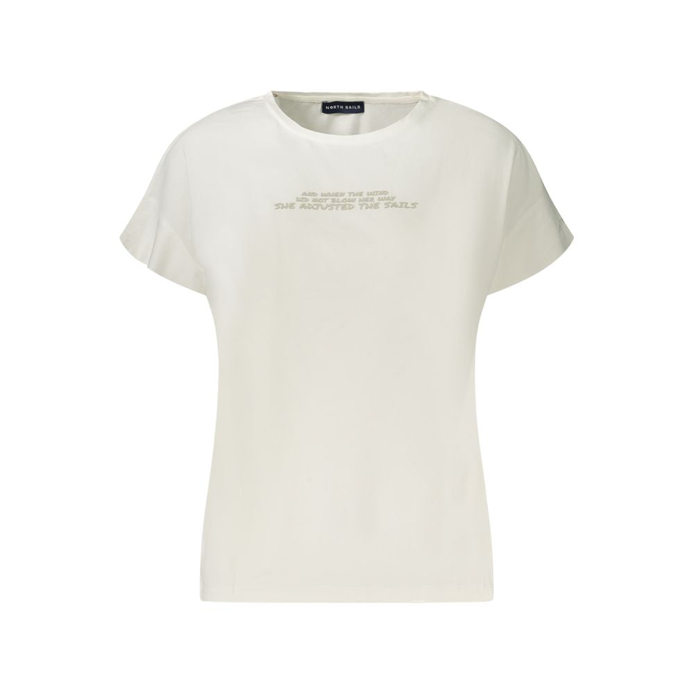 North Sails White Cotton Women T-Shirt with embossed logo and wide neck design, short sleeves, chic and comfortable fashion choice.