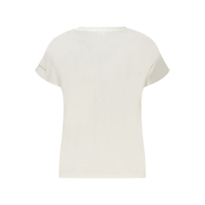Back view of North Sails White Cotton Women T-Shirt featuring short sleeves and wide neck design.