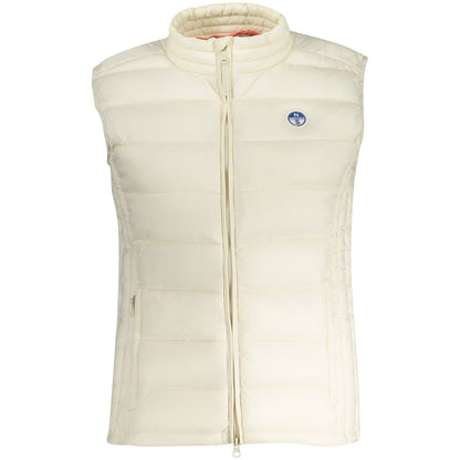 North Sails White Polyamide Women Jacket with logo, sleeveless design, and zip closure.
