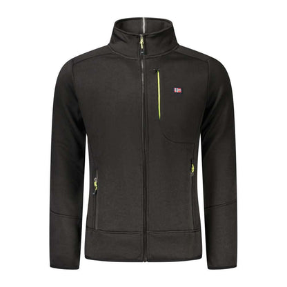 Norway 1963 Black Polyester Men Sweater with contrasting details and branded applique logo on sleek black design.