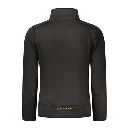 Norway 1963 Black Polyester Men Sweater back view with logo detail, showcasing sleek urban design and functional pockets.