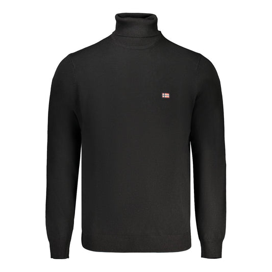 Norway 1963 Black Polyester Sweater with long sleeves, turtleneck, and embroidery, showcasing the logo on front.