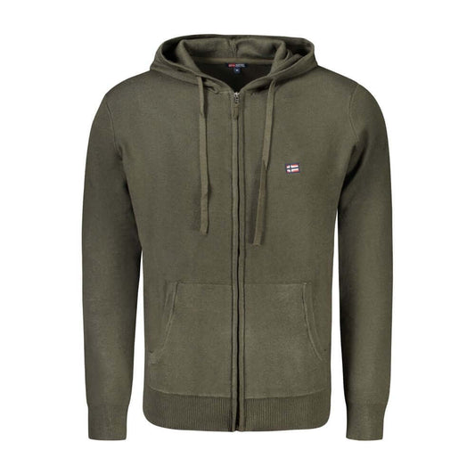 Norway 1963 Green Polyamide Men Cardigan with hood, pockets, and logo embroidery, showcasing luxury fashion and comfort.